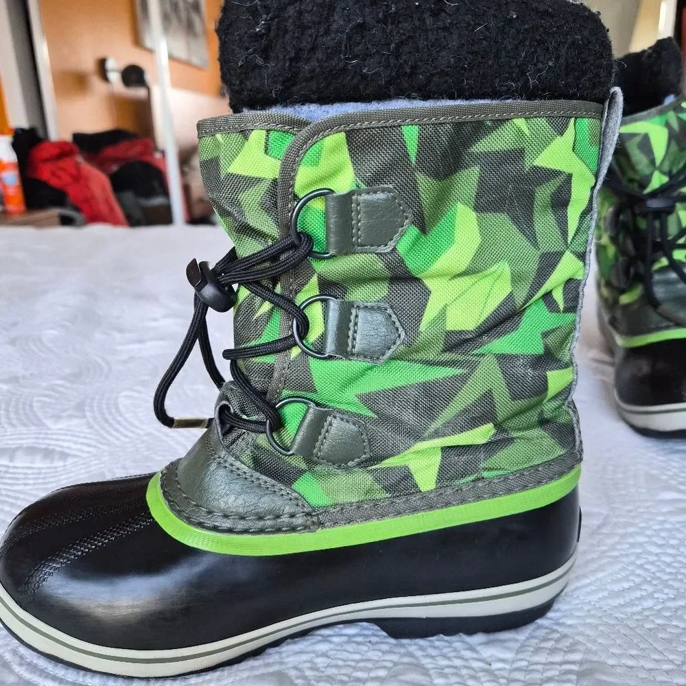 VGUC Sorel Yoot Pac Boots Black Green Boot Sz 5 Waterproof Winter